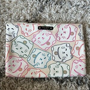 Kate Spade Cream Pouch with Colorful Cat Design